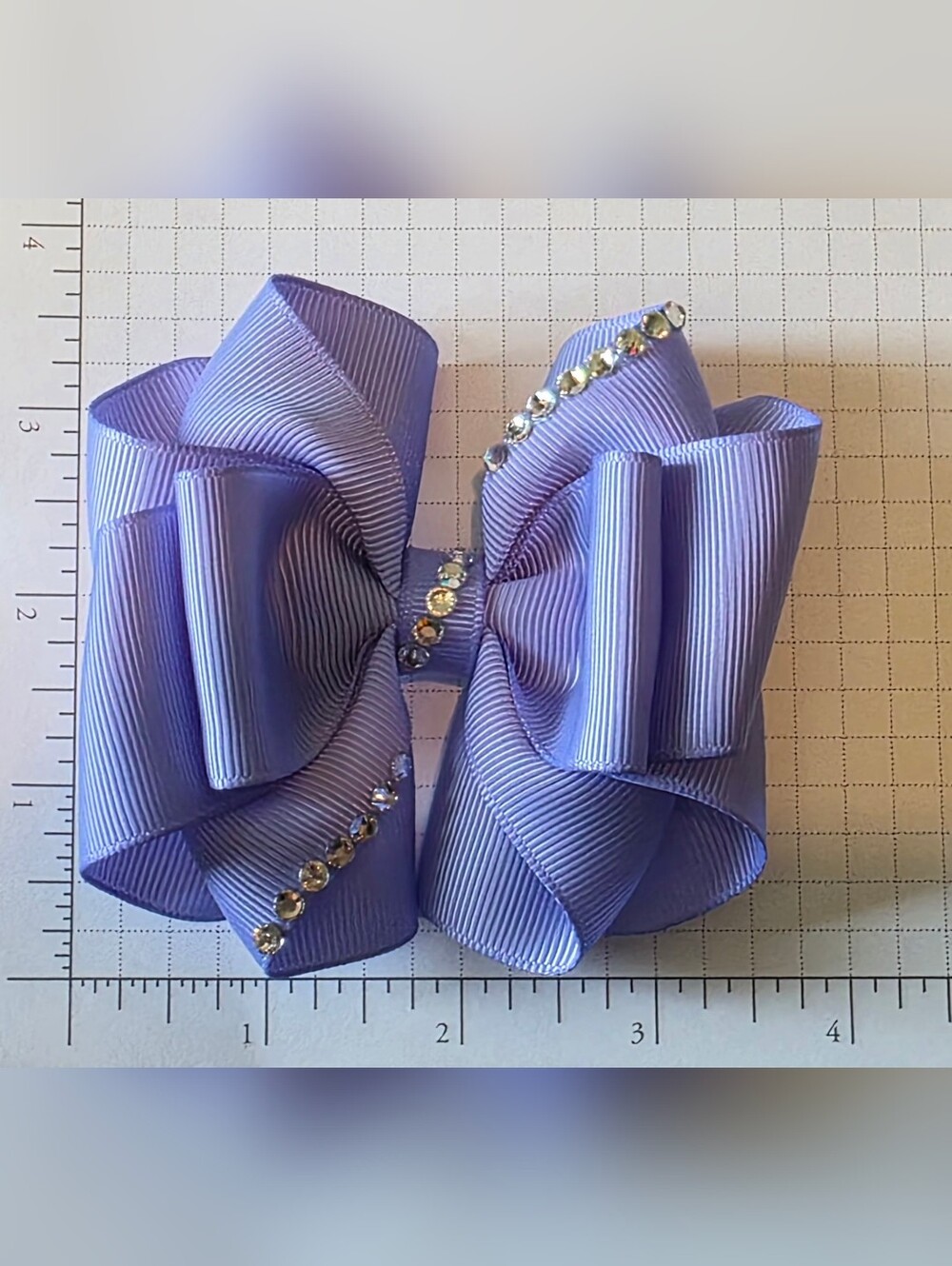 Lavender Rhinestone Grosgrain Hair Bow - Women Accessories